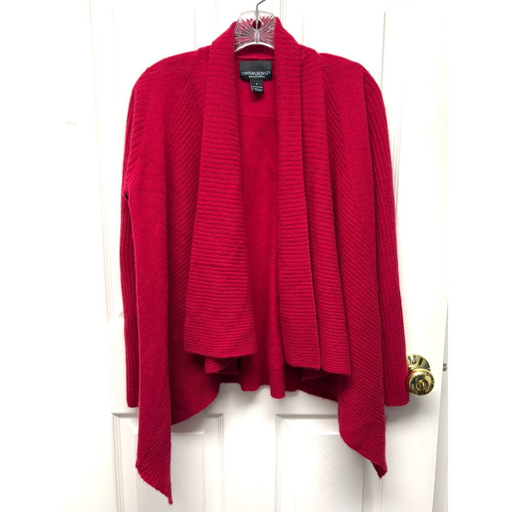 Cynthia Rowley Sweater 100% Cashmere Red Waterfall Cardigan Lightweight Size S